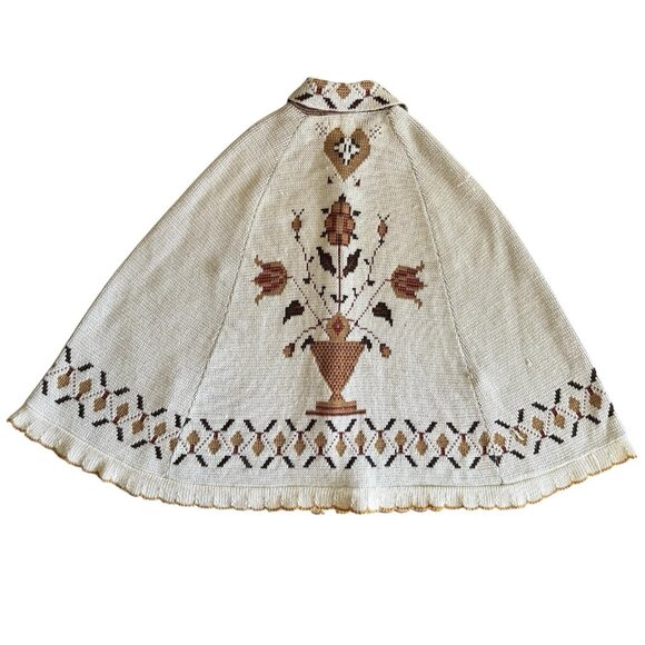 VTG 70's JC Penney Sweater Poncho Cape Women's Dutch Fall One Size Boho Academia - Picture 1 of 13